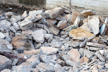 Piles of rubble after house demolition
