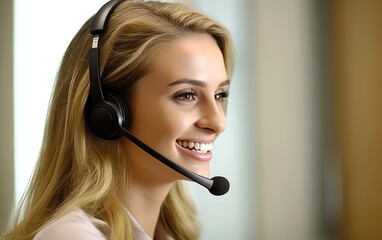 A young woman working in a call center