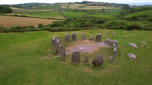 CORK- 8.27.2023 -Excellent aerial footage circling to the right around the Dromberg Stone Circle in Cork, Ireland.