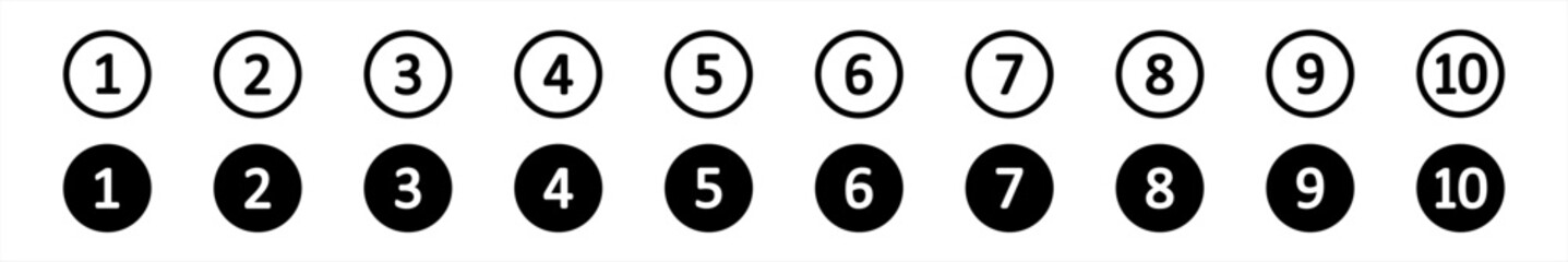 Bullet Points icon set in line style, Simple round numbers in flat style, Set of 1-15 numbers simple black symbol sign for apps, UI, and website, vector illustration