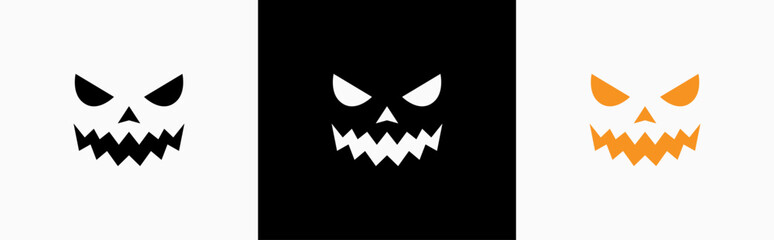 Halloween scary pumpkins cut icon set in flat style, Spooky creepy pumpkins cut, Scary Halloween pumpkin simple black symbol sign for apps, UI, and website, vector illustration
