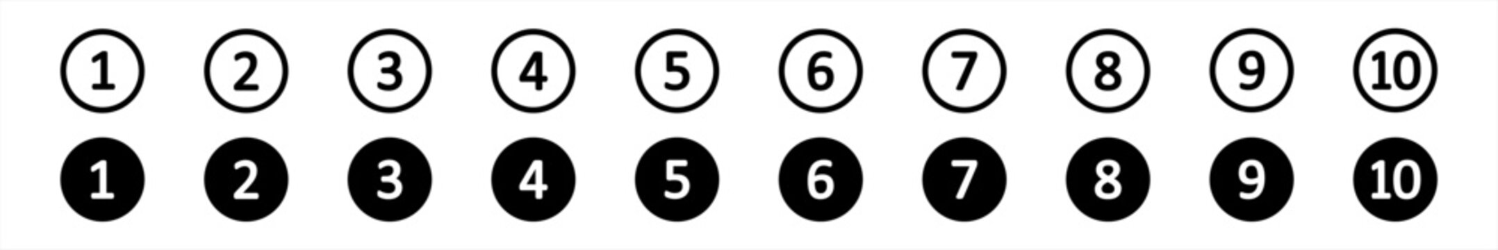 Bullet Points icon set in line style, Simple round numbers in flat style, Set of 1-15 numbers simple black symbol sign for apps, UI, and website, vector illustration