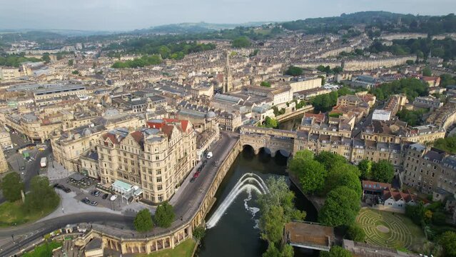 BATH- 8.27.2023 -Excellent aerial footage approaching St. Michael's Church in Bath, England.