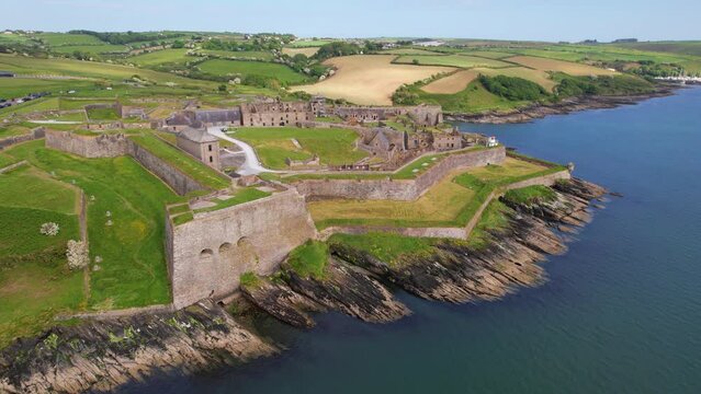 CORK- 8.27.2023 -Excellent aerial footage moving from the Charles Fort to green valleys in Kinsale, Ireland.