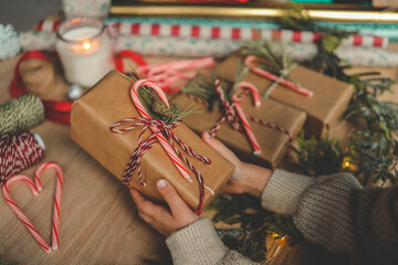 Christmas gift wrapping, creative activity