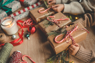 Christmas gift wrapping, creative activity