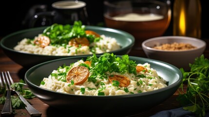 Creamy rich risotto with visible mushroom.UHD wallpaper