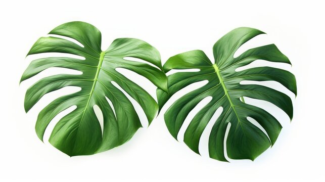 Large green monstera leaves, white background