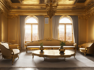 salone villa antica barocco oro veneziano lusso  - obrazy, fototapety, plakaty