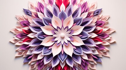 A paper art mandala, bright shades of pink and purple, light background
