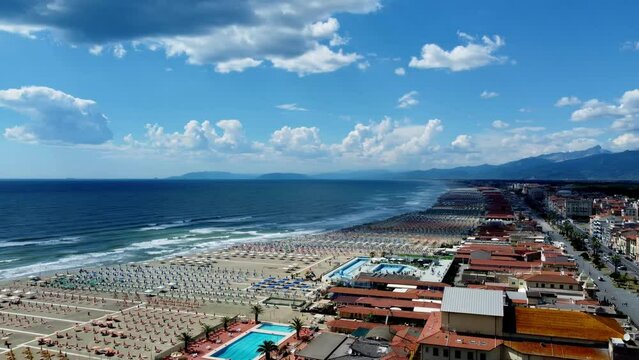 Aerial view of beach at Viareggio