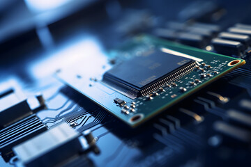 Central Computer Processors CPU concept. Motherboard digital chip. Technology science background. Neural network AI generated art