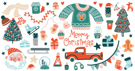 Christmas isolated elements flat collection vector set