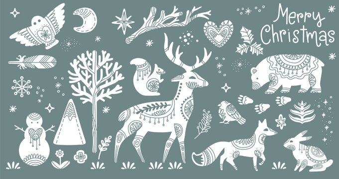 Christmas Isolated Woodland Animals Silhouettes Vector Set