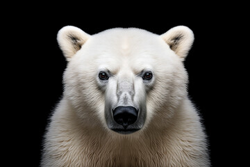 Close-up portrait of polar bear isolated on black background. AI generated content. - obrazy, fototapety, plakaty