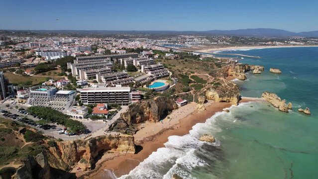 2023 - Excellent aerial view of a resort on the beach of Lagos, Portugal.