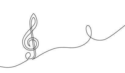 Music clef one line. Art note. Continuous line drawing. Hand draw concert. Outline vocal icon. Concept school musical notes. Sketch black notes isolated on white background. Vector illustration  - obrazy, fototapety, plakaty