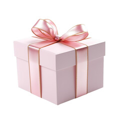 Obraz premium Pink Gift box with gold and pink ribbon isolated on transparent and white background. Png transparent. Side view.