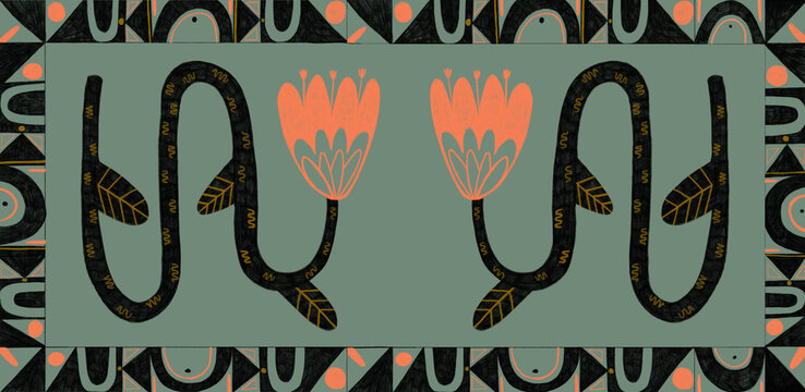 Flowers with spiral stem and leaves