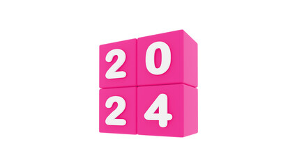 happy new year 2024,, 2024 new year, 3d illustration of 2024 purple dices 2024 on white background with empty space for text, New year wishes greeting card