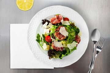 Tasty fresh salad dish in plate
