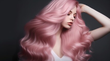 Obraz premium Long healthy pink colored woman hair, generative ai