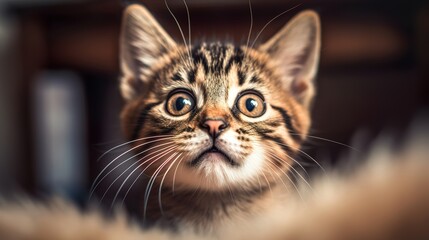 Small and cute tabby kitten photo in sunlight, generative ai