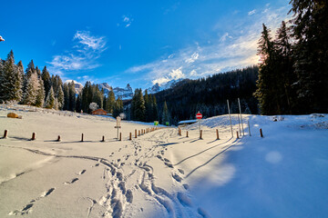 Ski resort Madonna di Campiglio.Panoramic landscape in the autumn time of the Dolomite Alps in...