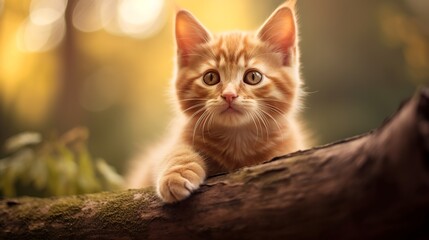 Naklejka na ściany i meble Small and cute kitten photo in sunlight, generative ai