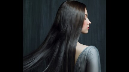 Long dark black hair, white young woman, generative ai