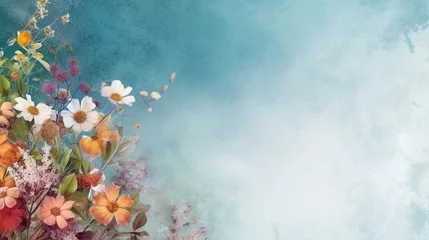 Fotobehang Watercolor painted happy colorful spring flowers background banner with empty copyspace for text, generative ai © nikolettamuhari