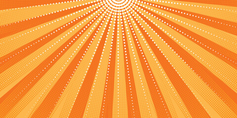 Yellow radial halftone background. Retro comic grain pixel texture. Pixelated dots cartoon wallpaper. Pop art fading wavy gradient pattern.