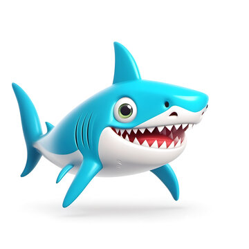 Cute Shark, Cartoon Animal Toy Character, Isolated On White Background