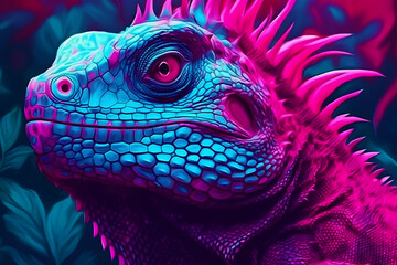 Iguana in the wild nature. Iguana lizard. Neural network AI generated art