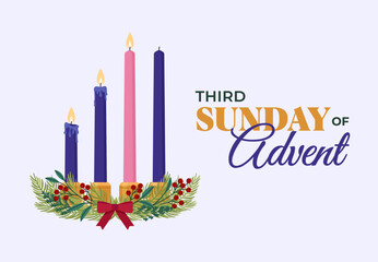 Third Sunday of Advent - Christmas wreath - Flat Vector Illustration