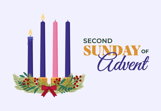 Second Sunday of Advent - Christmas wreath - Flat Vector Illustration
