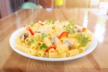 Tasty fresh pasta dish with cheese