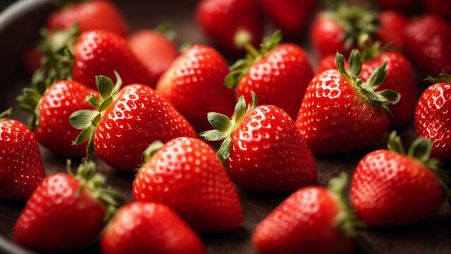 Close-up high-resolution image of fresh and sweet strawberry. Generative AI.