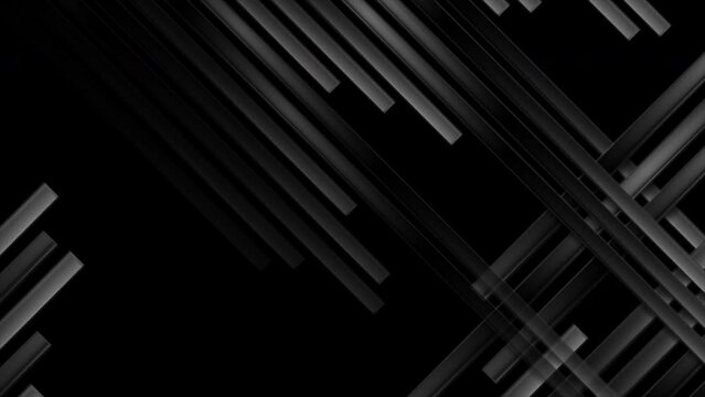 Technical geometric background with minimal glossy stripes. Seamless looping abstract dark grey motion design. Video animation Ultra HD 4K 3840x2160