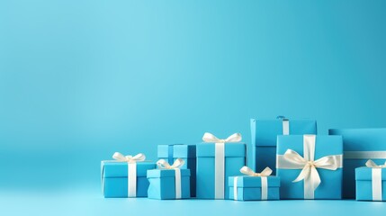 blue gift boxes on blue background. blue monday concept.
