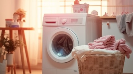 Assorted clothes, loundry housework. Copy space, webpage header.