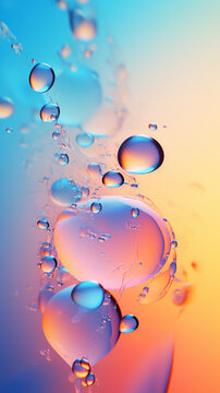A close up of water bubbles on a colorful background