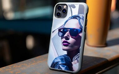 Modern smartphone iPhone durable heavy duty case with Cyperpunk Theme. - obrazy, fototapety, plakaty