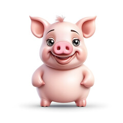 Cute Pig, Cartoon Animal Toy Character, Isolated On White Background