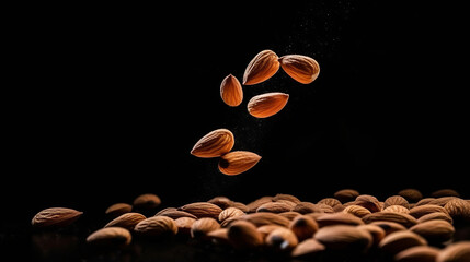 Healthy food concept. Falling Almond on white background. Vegan concept. Nuts concept
