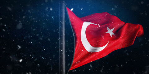 Waving Turkish Flag, Republic of Türkiye - Istanbul, Türkiye (3D Rendering)