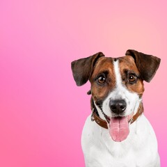Beautiful and funny dog on color background.
