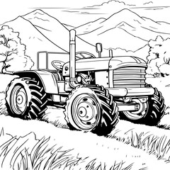 A tractor plowing a field coloring page