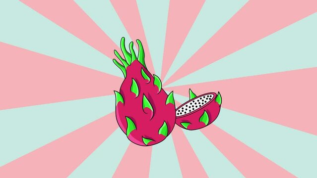 Animated dragon fruit icon with a rotating background