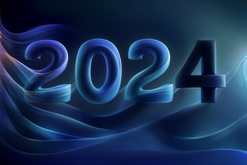 Text or inscription 2024 in cool colors. New Year concept. Background with selective focus and copy space